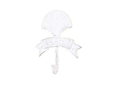 Whitewashed Cast Iron Seashell Beach Hook 8""