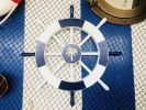 Dark Blue and White Decorative Ship Wheel with Palm Tree 18""