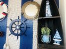 Dark Blue Decorative Ship Wheel with Sailboat 18""