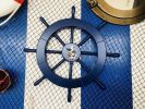 Dark Blue Decorative Ship Wheel with Seagull and Lifering 18""