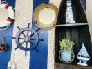 Dark Blue Decorative Ship Wheel with Seagull and Lifering 18""