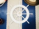 White Decorative Ship Wheel with Palm Tree 18""