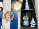 Rustic Wood Finish Decorative Ship Wheel with Sailboat 18""