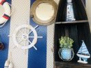 Rustic White Decorative Ship Wheel with Seagull and Lifering 18""