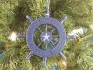 Rustic Dark Blue Decorative Ship Wheel With Starfish Christmas Tree Ornament 6""