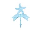 Rustic Dark Blue Whitewashed Cast Iron Starfish Beach Hook 8""
