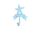Rustic Dark Blue Whitewashed Cast Iron Starfish Beach Hook 8""