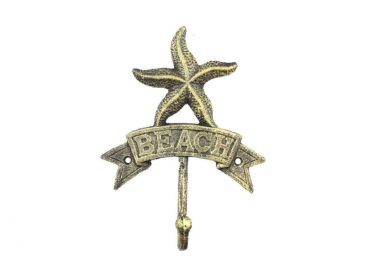 Rustic Gold Cast Iron Starfish Beach Hook 8""