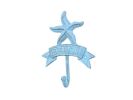 Rustic Light Blue Cast Iron Starfish Beach Hook 8""