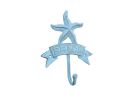 Rustic Light Blue Cast Iron Starfish Beach Hook 8""
