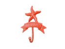 Rustic Red Whitewashed Cast Iron Starfish Beach Hook 8""