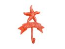 Rustic Red Whitewashed Cast Iron Starfish Beach Hook 8""