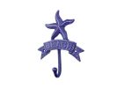 Rustic Dark Blue Cast Iron Starfish Beach Hook 8""