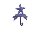 Rustic Dark Blue Cast Iron Starfish Beach Hook 8""