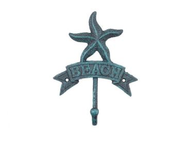 Seaworn Blue Cast Iron Starfish Beach Hook 8""