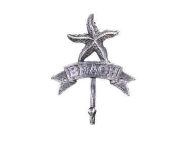 Rustic Silver Cast Iron Starfish Beach Hook 8""