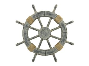 Rustic Whitewashed Decorative Ship Wheel 18""