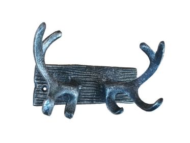Rustic Silver Cast Iron Antler Double Hook 8""