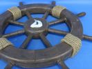 Rustic Wood Finish Decorative Ship Wheel with Sailboat 18""
