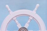 Deluxe Class White Wood and Chrome Ship Decorative Steering Wheel 12""