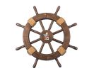 Rustic Wood Finish Decorative Ship Wheel with Seagull and Lifering 18""