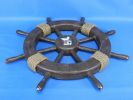 Rustic Wood Finish Decorative Ship Wheel with Seagull and Lifering 18""