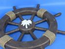Rustic Wood Finish Decorative Ship Wheel with Palm Tree 18""
