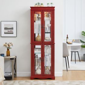 Lighted Glass Curio Display Cabinet,Display Cabinet,Glass Storage Cabinet Glass Wine cabinet Wood Frame Toy Display for Living Room, Kitchen (Color: Cherry, Material: MDF+glass)
